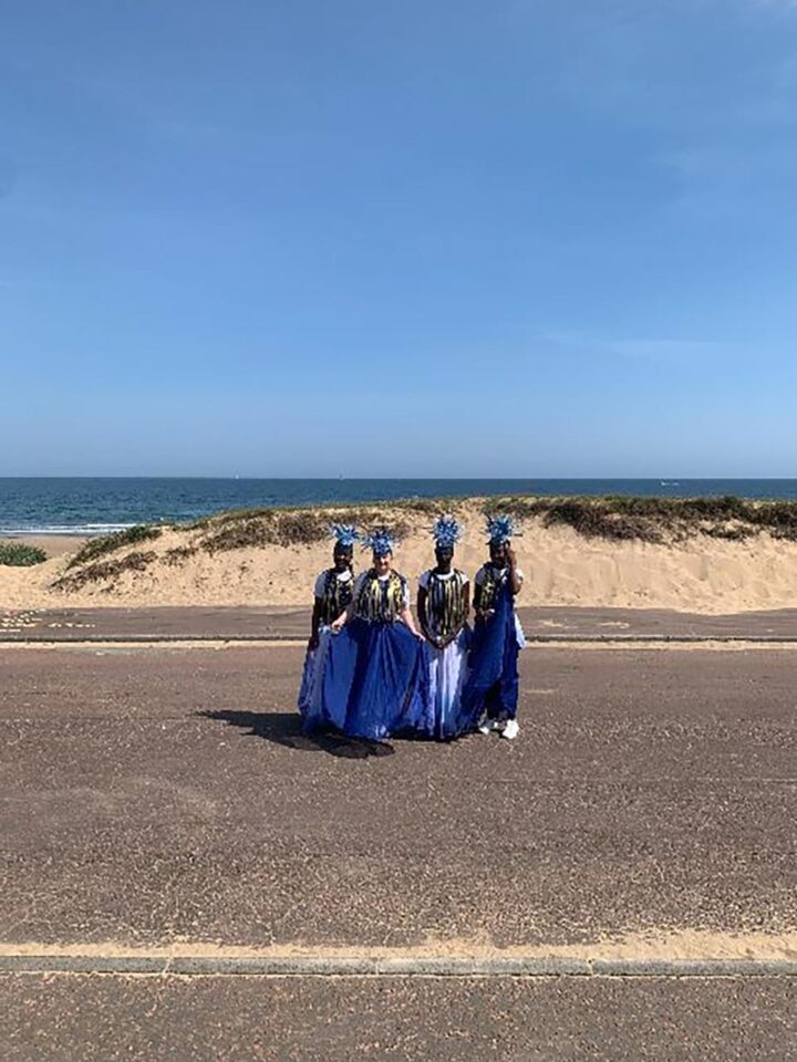 RJC Dance and Mango Arts Leeds West Indian Carnival Winning Troupe 2024 ‘AZUL’ at Sandhaven Beach